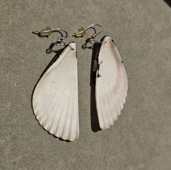 Santo Domingo Shell Lapis Lazuli Inlay Drop Earrings Native American Vintage S - Picture 7 of 8